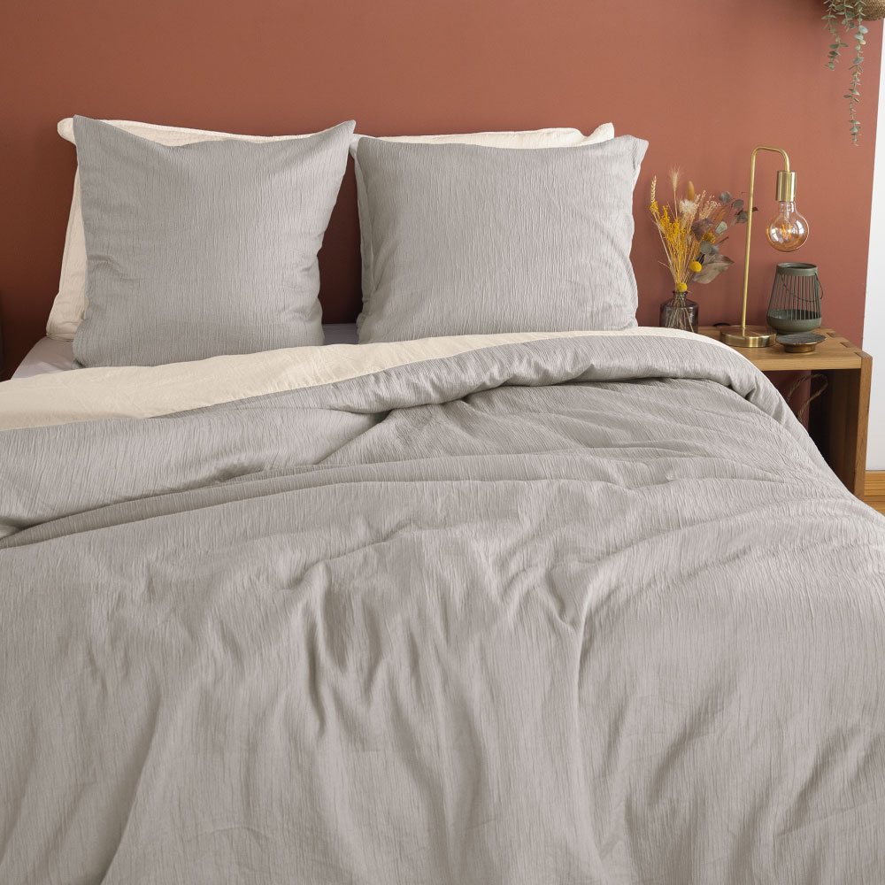 BtC_COLLECTIONS_Uni_micro-gaufrée Parure de lit en microfibre effet gaze de coton Aurore